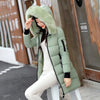 Women Winter Fur Collar Hooded Parka Fashion Letter Patch Zipper Pockets Design Long Jacket Elegant Slim Warm Thick Female Coats - MAGUSTA BEAUTY