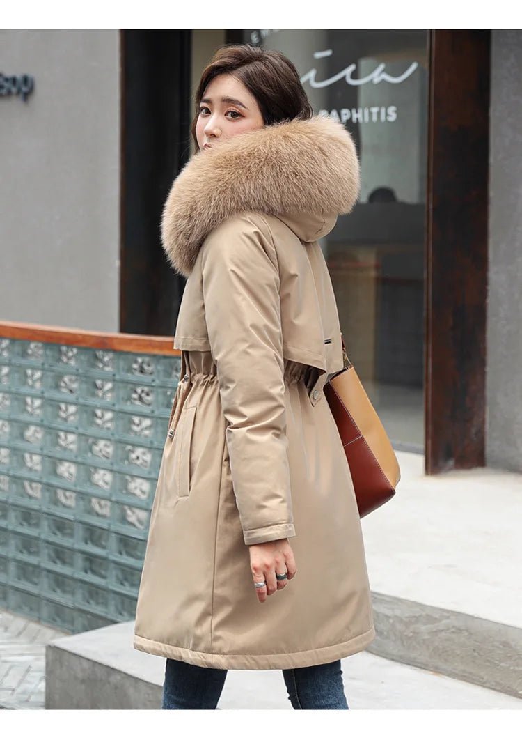 Women Winter Parka Warm Hooded Long Sleeve Zipper Thick Jackets Fur Collar Fleece Drawstring Long Coat Casual Streetwear Outwear - MAGUSTA BEAUTY