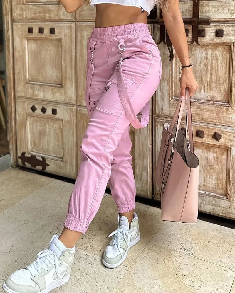 Women's Cargo Pants Casual Trousers 2026 Spring Autumn Solid Color Trend Street Pocket Design Cuff Suspenders Streetwear Women - MAGUSTA BEAUTY