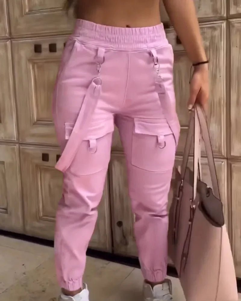 Women's Cargo Pants Casual Trousers 2026 Spring Autumn Solid Color Trend Street Pocket Design Cuff Suspenders Streetwear Women - MAGUSTA BEAUTY