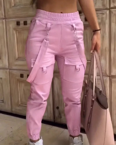 Women's Cargo Pants Casual Trousers 2026 Spring Autumn Solid Color Trend Street Pocket Design Cuff Suspenders Streetwear Women - MAGUSTA BEAUTY