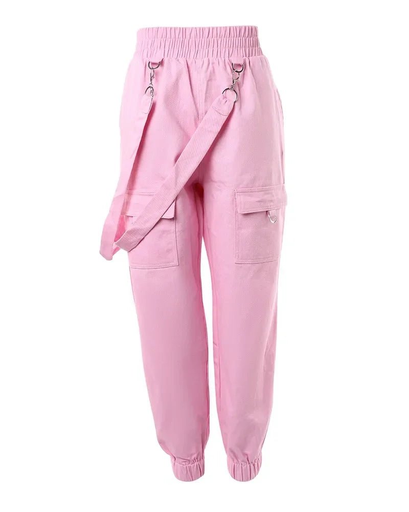 Women's Cargo Pants Casual Trousers 2026 Spring Autumn Solid Color Trend Street Pocket Design Cuff Suspenders Streetwear Women - MAGUSTA BEAUTY