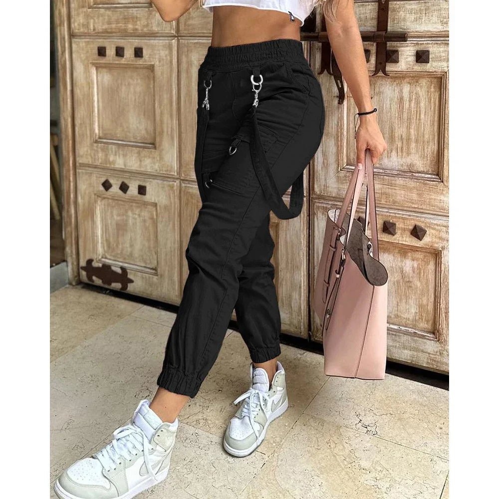 Women's Cargo Pants Casual Trousers 2026 Spring Autumn Solid Color Trend Street Pocket Design Cuff Suspenders Streetwear Women - MAGUSTA BEAUTY