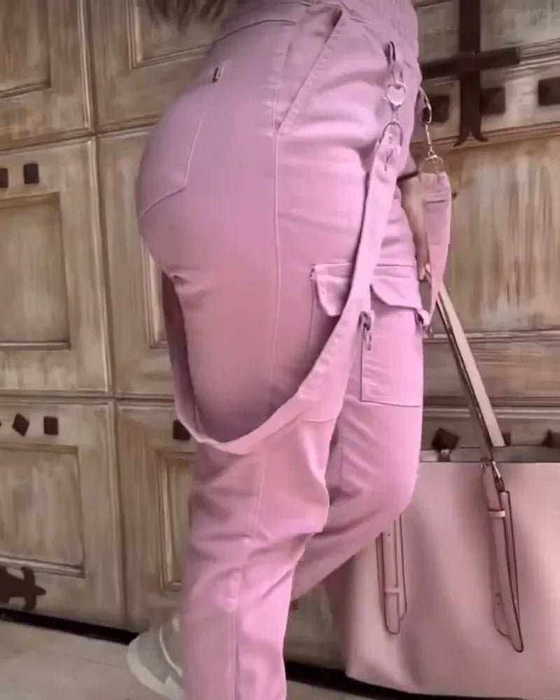 Women's Cargo Pants Casual Trousers 2026 Spring Autumn Solid Color Trend Street Pocket Design Cuff Suspenders Streetwear Women - MAGUSTA BEAUTY