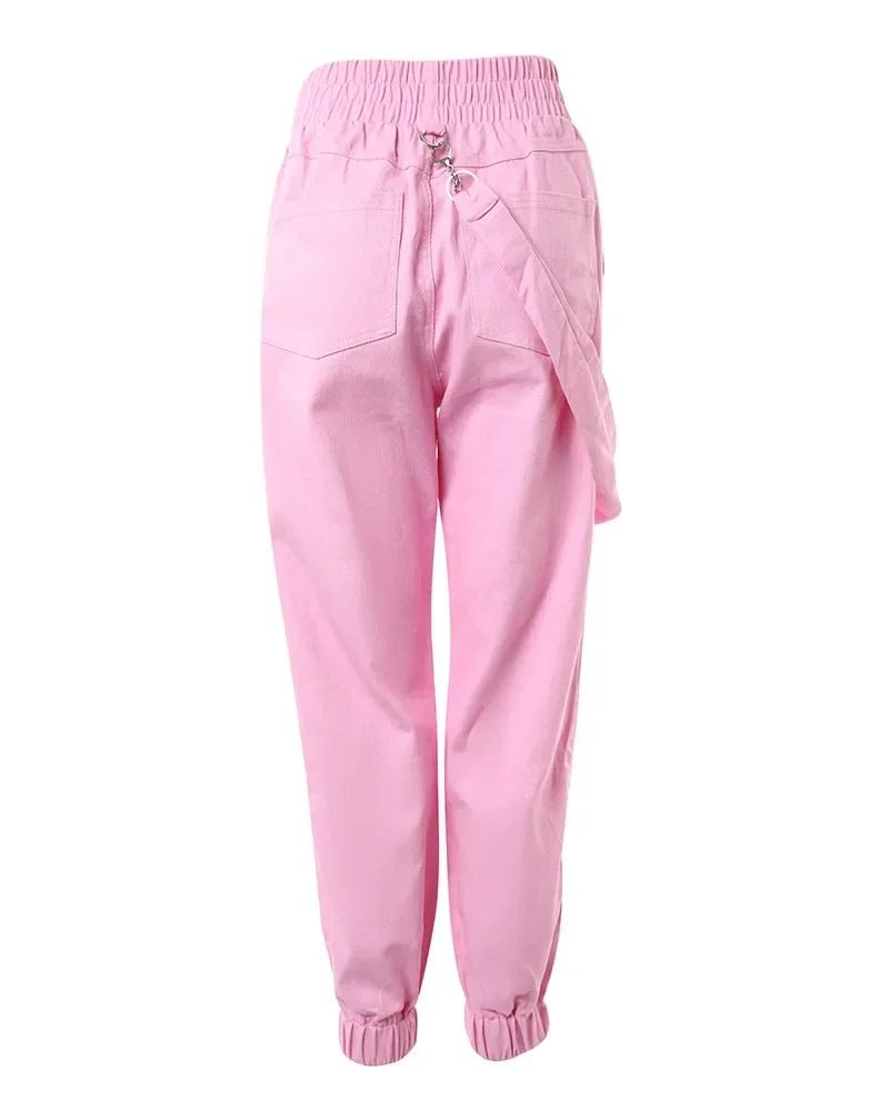 Women's Cargo Pants Casual Trousers 2026 Spring Autumn Solid Color Trend Street Pocket Design Cuff Suspenders Streetwear Women - MAGUSTA BEAUTY