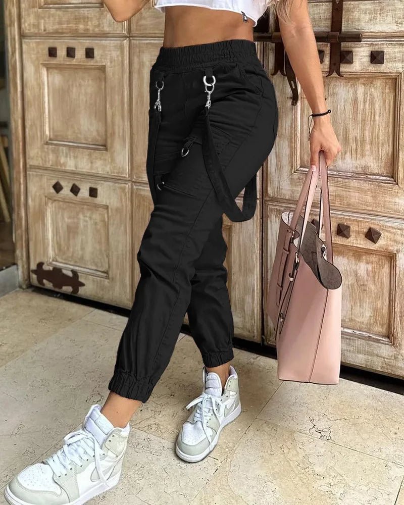 Women's Cargo Pants Casual Trousers 2026 Spring Autumn Solid Color Trend Street Pocket Design Cuff Suspenders Streetwear Women - MAGUSTA BEAUTY
