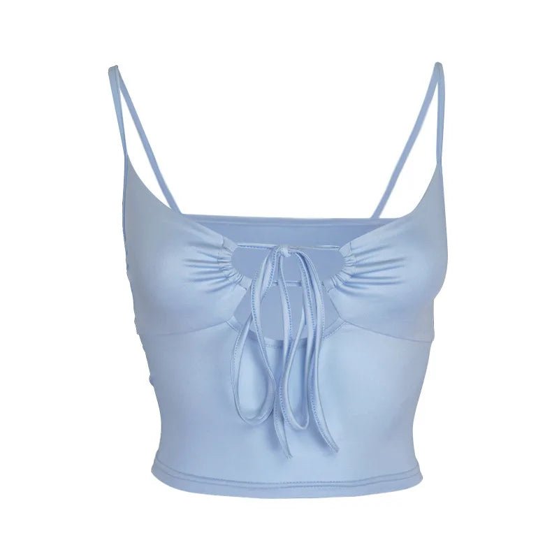 Women’s Fashion Solid Color Camisole Summer Sexy Pleated Hollow Bandage Exposed Navel Top Y2k Crop Top - MAGUSTA BEAUTY