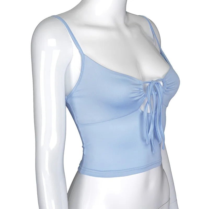 Women’s Fashion Solid Color Camisole Summer Sexy Pleated Hollow Bandage Exposed Navel Top Y2k Crop Top - MAGUSTA BEAUTY