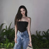 Women's Off Shoulder Strapless Lace Up Bustier Corset, Crop Tops, Black Sleeveless Vest, Cropped Feminino - MAGUSTA BEAUTY