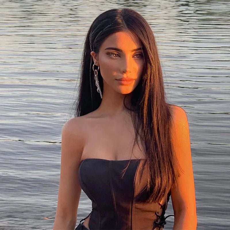Women's Off Shoulder Strapless Lace Up Bustier Corset, Crop Tops, Black Sleeveless Vest, Cropped Feminino - MAGUSTA BEAUTY