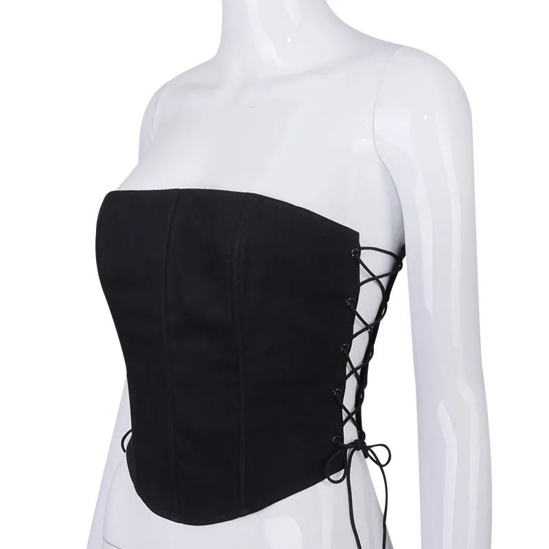 Women's Off Shoulder Strapless Lace Up Bustier Corset, Crop Tops, Black Sleeveless Vest, Cropped Feminino - MAGUSTA BEAUTY
