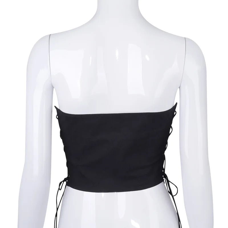 Women's Off Shoulder Strapless Lace Up Bustier Corset, Crop Tops, Black Sleeveless Vest, Cropped Feminino - MAGUSTA BEAUTY
