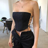 Women's Off Shoulder Strapless Lace Up Bustier Corset, Crop Tops, Black Sleeveless Vest, Cropped Feminino - MAGUSTA BEAUTY