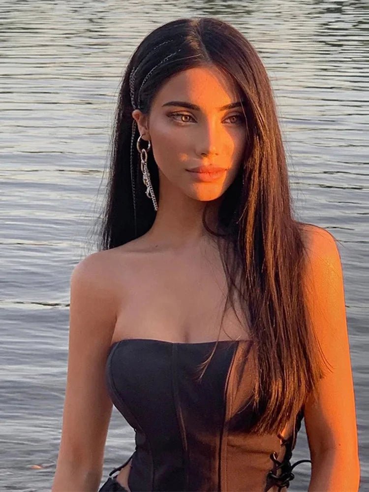 Women's Off Shoulder Strapless Lace Up Bustier Corset, Crop Tops, Black Sleeveless Vest, Cropped Feminino - MAGUSTA BEAUTY