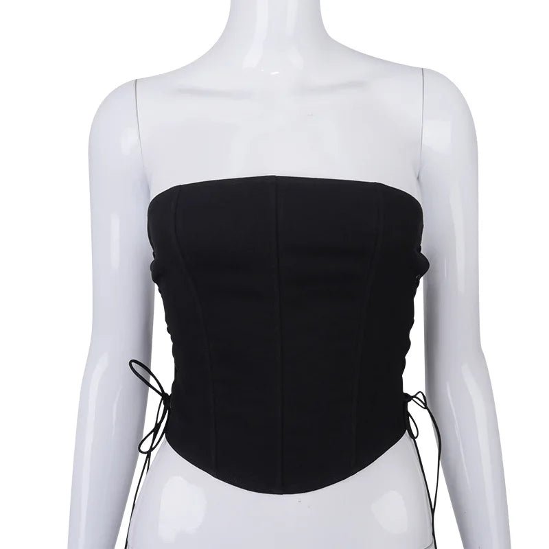 Women's Off Shoulder Strapless Lace Up Bustier Corset, Crop Tops, Black Sleeveless Vest, Cropped Feminino - MAGUSTA BEAUTY