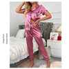 Women's Pajama Pocket Heart Embroidered Pajama Set Satin Comfortable Short Sleeve Button Pajama Lounge Pant For Women Sleepwear - MAGUSTA BEAUTY