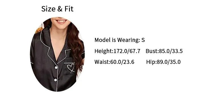 Women's Pajama Pocket Heart Embroidered Pajama Set Satin Comfortable Short Sleeve Button Pajama Lounge Pant For Women Sleepwear - MAGUSTA BEAUTY