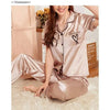 Women's Pajama Pocket Heart Embroidered Pajama Set Satin Comfortable Short Sleeve Button Pajama Lounge Pant For Women Sleepwear - MAGUSTA BEAUTY