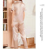 Women's Pajama Pocket Heart Embroidered Pajama Set Satin Comfortable Short Sleeve Button Pajama Lounge Pant For Women Sleepwear - MAGUSTA BEAUTY