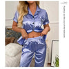 Women's Pajama Pocket Heart Embroidered Pajama Set Satin Comfortable Short Sleeve Button Pajama Lounge Pant For Women Sleepwear - MAGUSTA BEAUTY