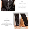 Women's Pajama Pocket Heart Embroidered Pajama Set Satin Comfortable Short Sleeve Button Pajama Lounge Pant For Women Sleepwear - MAGUSTA BEAUTY