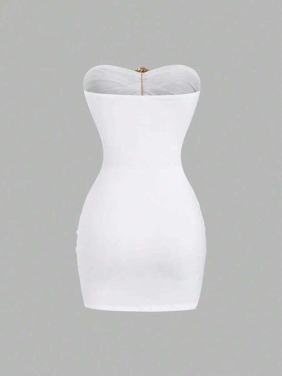 Women's Sexy Slim - Fit Strapless Bustier Mini Dress with Metal Buckle - MAGUSTA BEAUTY