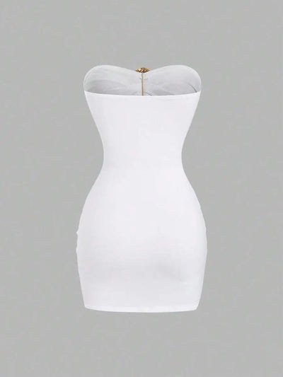 Women's Sexy Slim - Fit Strapless Bustier Mini Dress with Metal Buckle - MAGUSTA BEAUTY