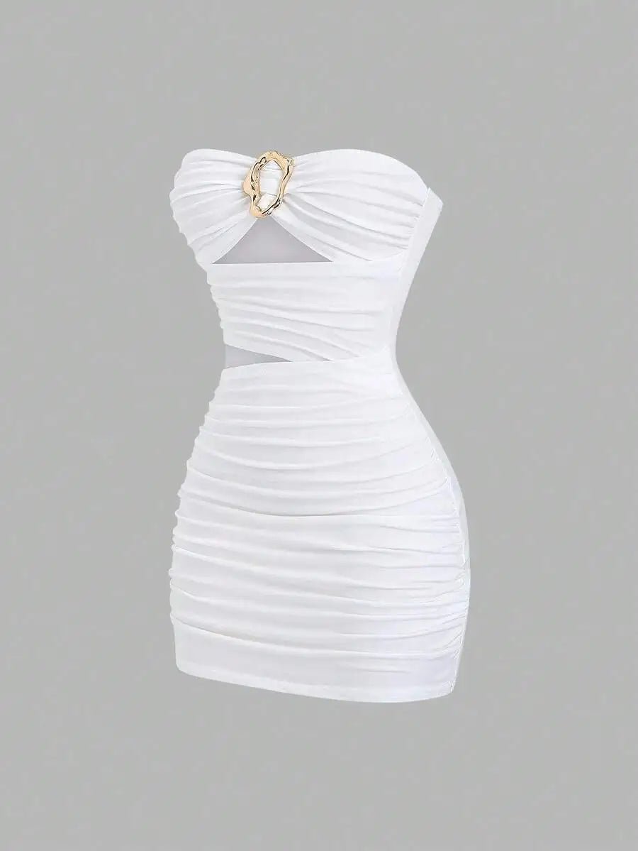 Women's Sexy Slim - Fit Strapless Bustier Mini Dress with Metal Buckle - MAGUSTA BEAUTY