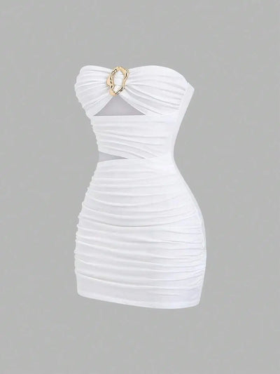 Women's Sexy Slim - Fit Strapless Bustier Mini Dress with Metal Buckle - MAGUSTA BEAUTY