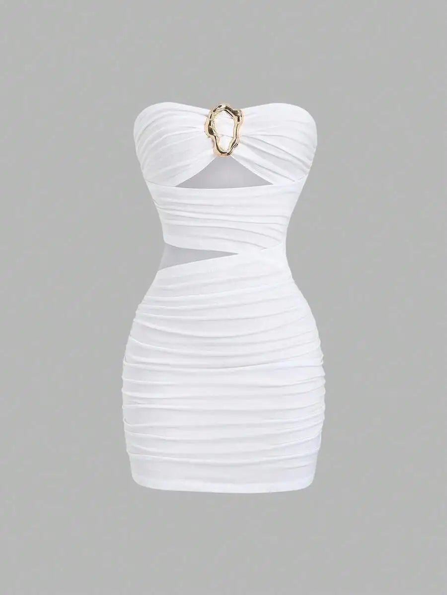 Women's Sexy Slim - Fit Strapless Bustier Mini Dress with Metal Buckle - MAGUSTA BEAUTY