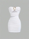 Women's Sexy Slim - Fit Strapless Bustier Mini Dress with Metal Buckle - MAGUSTA BEAUTY