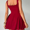 Women's Slimming Short Puffy Dress One-Piece Summer Formal Style with Waist-Tight Square Collar Soft Casual Sleeveless Design - MAGUSTA BEAUTY