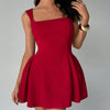 Women's Slimming Short Puffy Dress One-Piece Summer Formal Style with Waist-Tight Square Collar Soft Casual Sleeveless Design - MAGUSTA BEAUTY