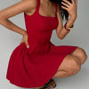 Women's Slimming Short Puffy Dress One-Piece Summer Formal Style with Waist-Tight Square Collar Soft Casual Sleeveless Design - MAGUSTA BEAUTY