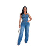Women's Strapless Halter Loose-Fitting Denim Jumpsuit Spring Casual Solid Knitted Tights for Outings Straight Wide Leg Design - MAGUSTA BEAUTY