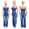 Women's Strapless Halter Loose-Fitting Denim Jumpsuit Spring Casual Solid Knitted Tights for Outings Straight Wide Leg Design - MAGUSTA BEAUTY