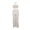 Women's Two - piece Solid Color Hanging Neck Hollow Top Sexy Perforated Slim Fit Pants Set 2026 Summer - MAGUSTA BEAUTY