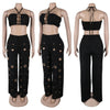 Women's Two - piece Solid Color Hanging Neck Hollow Top Sexy Perforated Slim Fit Pants Set 2026 Summer - MAGUSTA BEAUTY