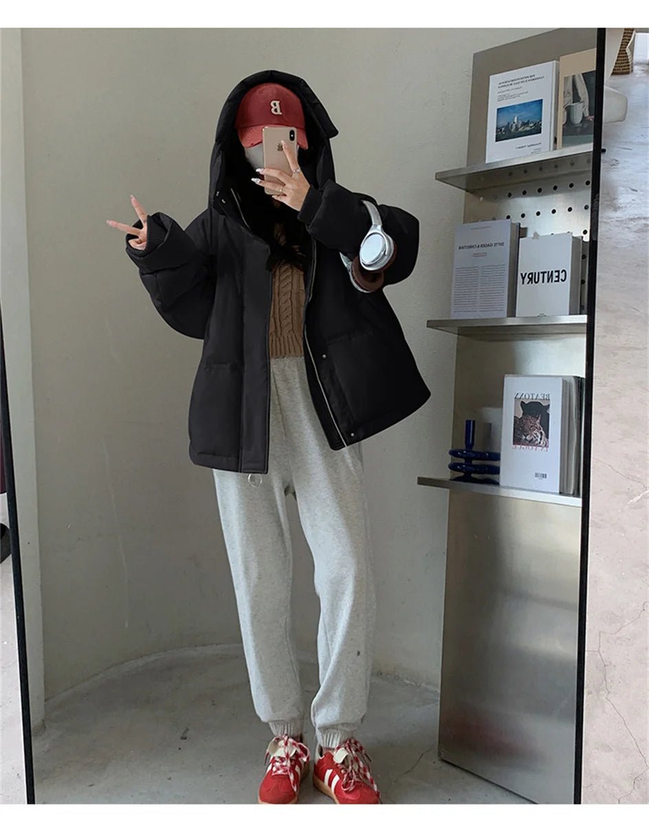 Women's Winter Warm Padded Jacket Coat 2025 New Down Cotton Hooded Solid Thick Parka Waterproof Puffy Korean Fashion Outdoor - MAGUSTA BEAUTY
