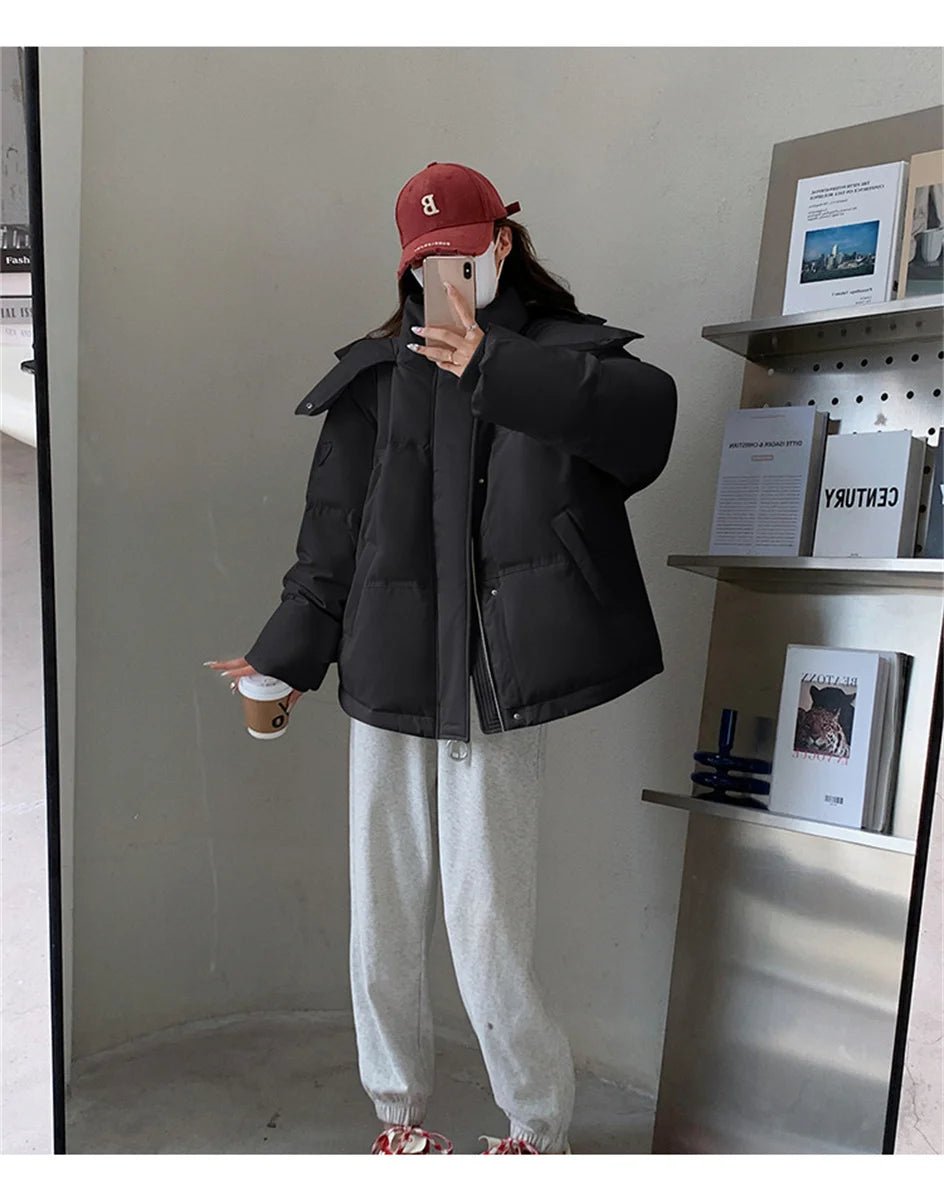 Women's Winter Warm Padded Jacket Coat 2025 New Down Cotton Hooded Solid Thick Parka Waterproof Puffy Korean Fashion Outdoor - MAGUSTA BEAUTY