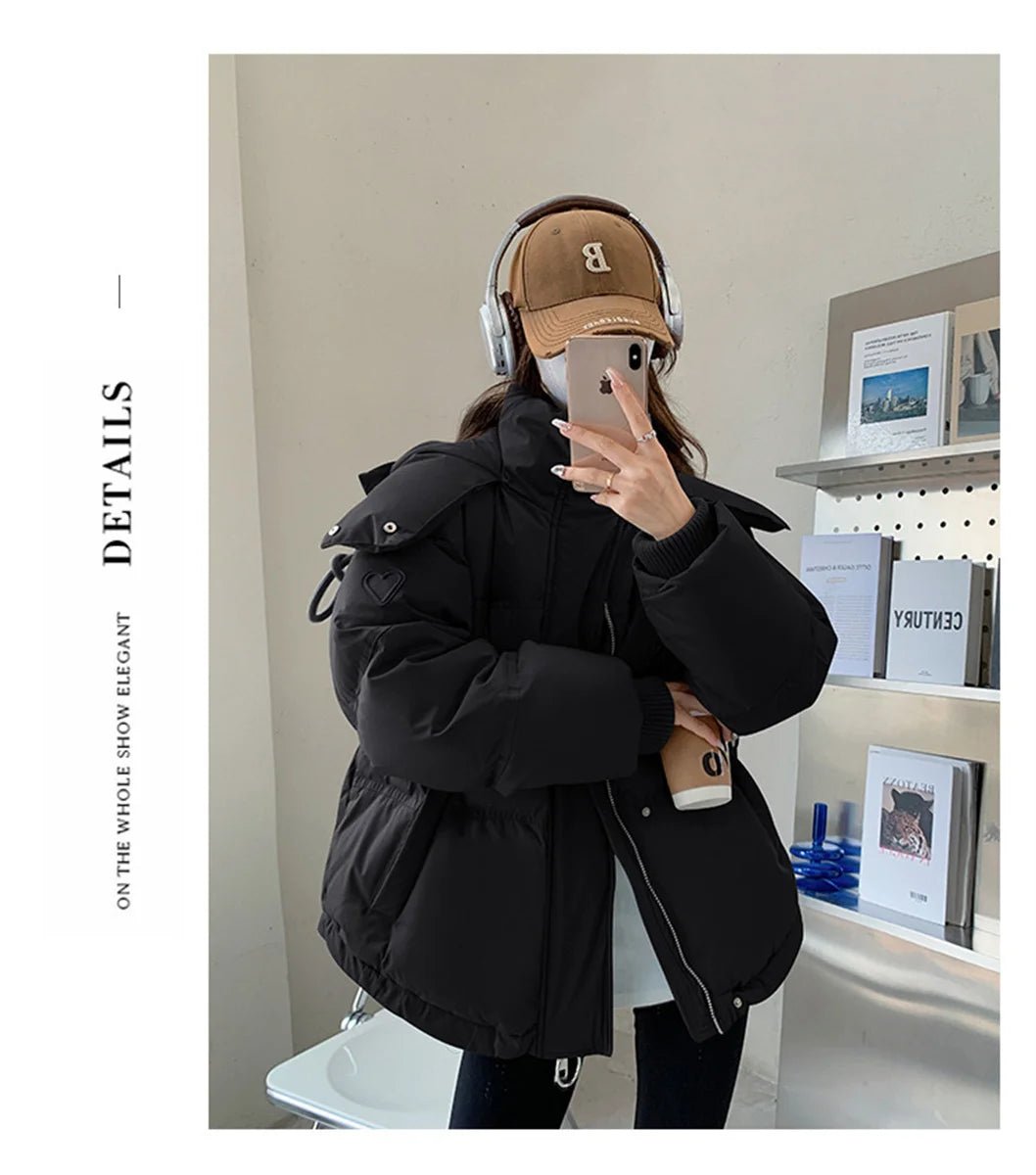 Women's Winter Warm Padded Jacket Coat 2025 New Down Cotton Hooded Solid Thick Parka Waterproof Puffy Korean Fashion Outdoor - MAGUSTA BEAUTY