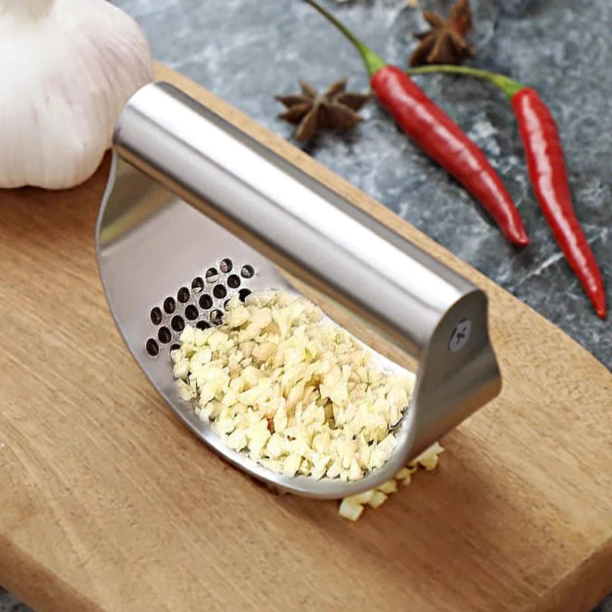 WORTHBUY Manual Stainless Steel Garlic Press, Garlic Chopped Ginger Crusher For Fruit Vegetable Tools Kitchen Accessories - MAGUSTA BEAUTY