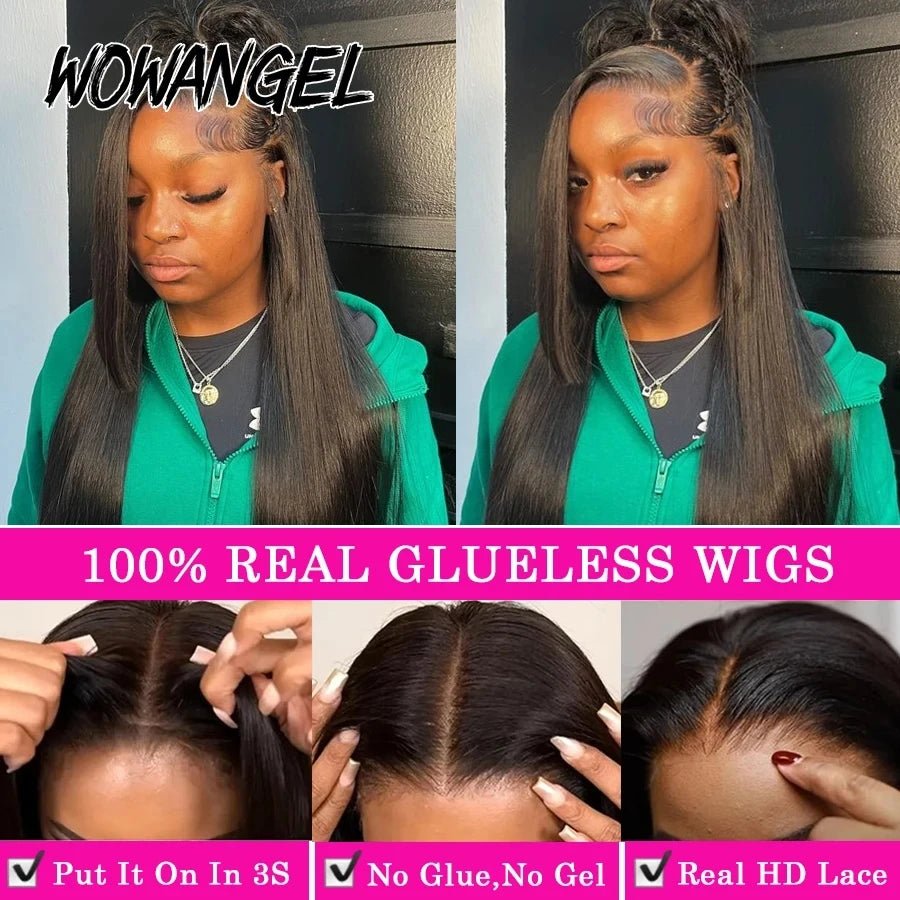 WowAngel 250% Pre Bleached 13x6 HD Lace Front Wigs 34in Glueless Straight Human Hair Wigs Pre Plucked Brazilian Hair For Women - MAGUSTA BEAUTY