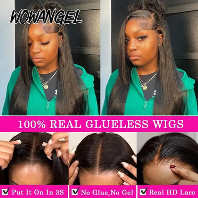 WowAngel 250% Pre Bleached 13x6 HD Lace Front Wigs 34in Glueless Straight Human Hair Wigs Pre Plucked Brazilian Hair For Women - MAGUSTA BEAUTY