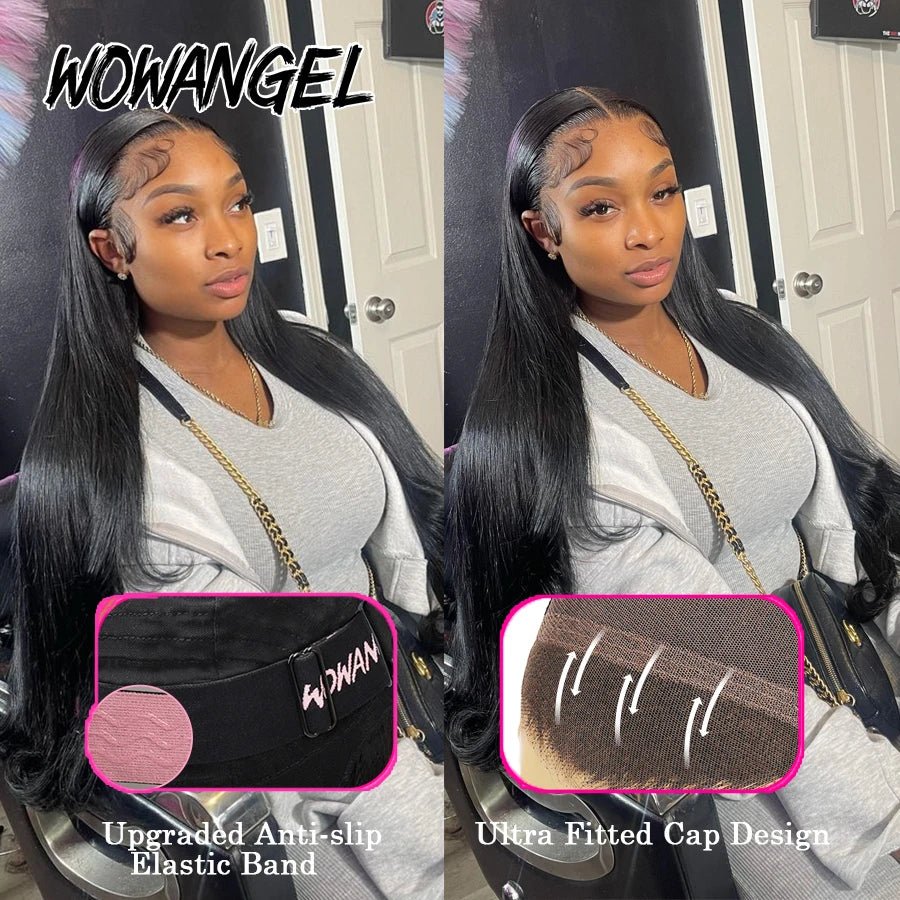 WowAngel 250% Pre Bleached 13x6 HD Lace Front Wigs 34in Glueless Straight Human Hair Wigs Pre Plucked Brazilian Hair For Women - MAGUSTA BEAUTY