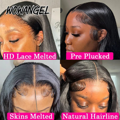 WowAngel 250% Pre Bleached 13x6 HD Lace Front Wigs 34in Glueless Straight Human Hair Wigs Pre Plucked Brazilian Hair For Women - MAGUSTA BEAUTY