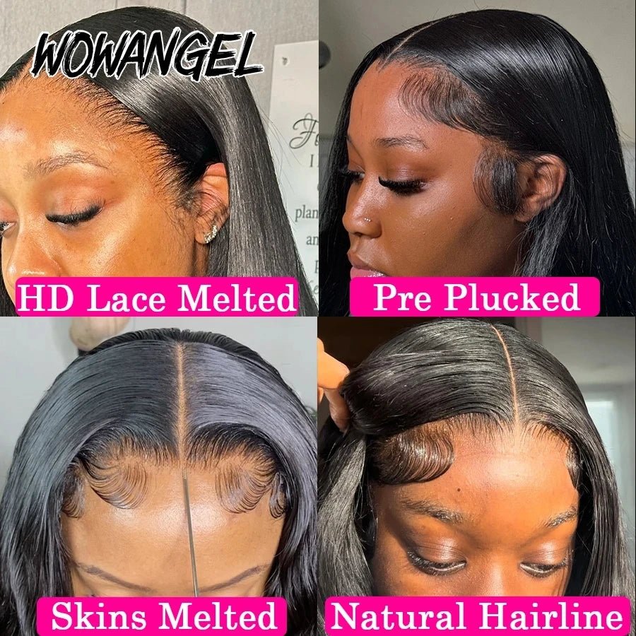 WowAngel 250% Pre Bleached 13x6 HD Lace Front Wigs 34in Glueless Straight Human Hair Wigs Pre Plucked Brazilian Hair For Women - MAGUSTA BEAUTY