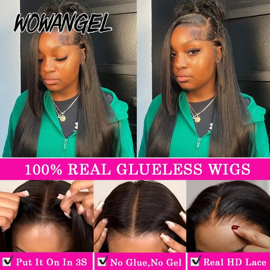 WowAngel 250% Pre Bleached 13x6 HD Lace Front Wigs 34in Glueless Straight Human Hair Wigs Pre Plucked Brazilian Hair For Women - MAGUSTA BEAUTY
