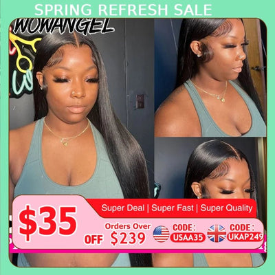 WowAngel 250% Pre Bleached 13x6 HD Lace Front Wigs 34in Glueless Straight Human Hair Wigs Pre Plucked Brazilian Hair For Women - MAGUSTA BEAUTY