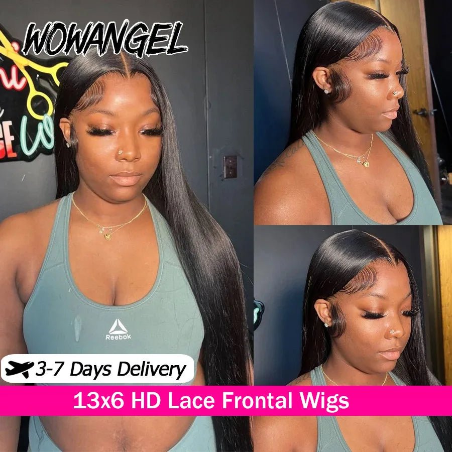 WowAngel 250% Pre Bleached 13x6 HD Lace Front Wigs 34in Glueless Straight Human Hair Wigs Pre Plucked Brazilian Hair For Women - MAGUSTA BEAUTY
